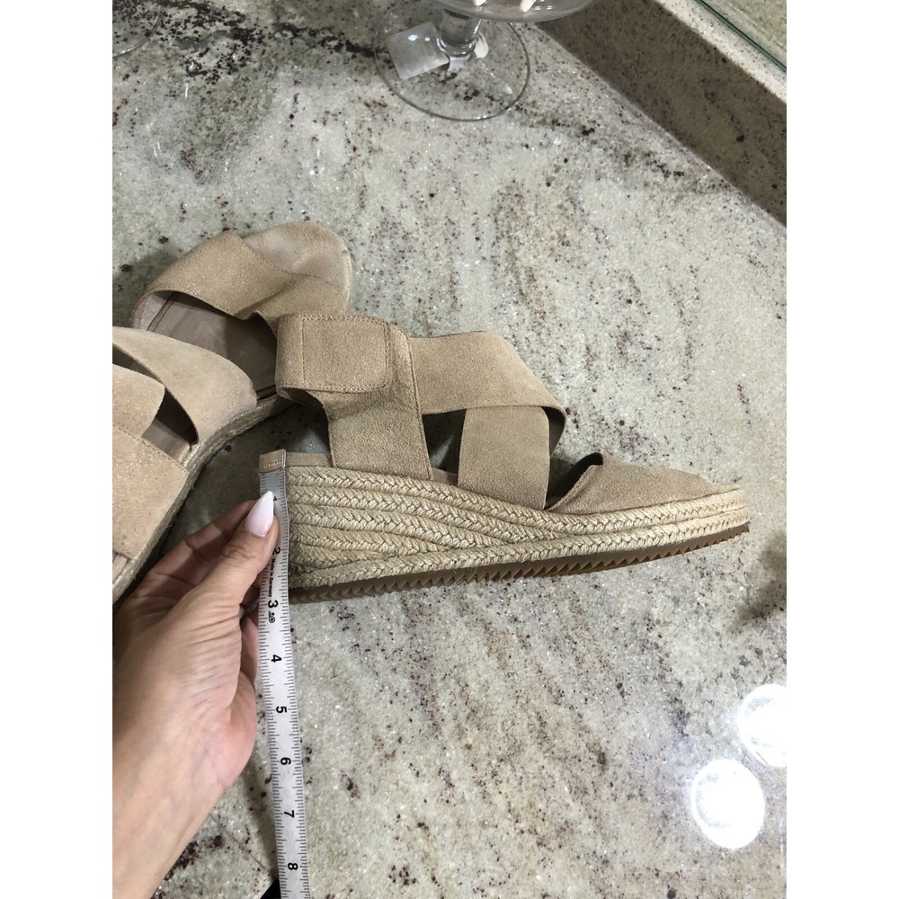 Eileen Fisher Women Shimmer Nude Tan Suede Strappy Espadrille Wedges 10